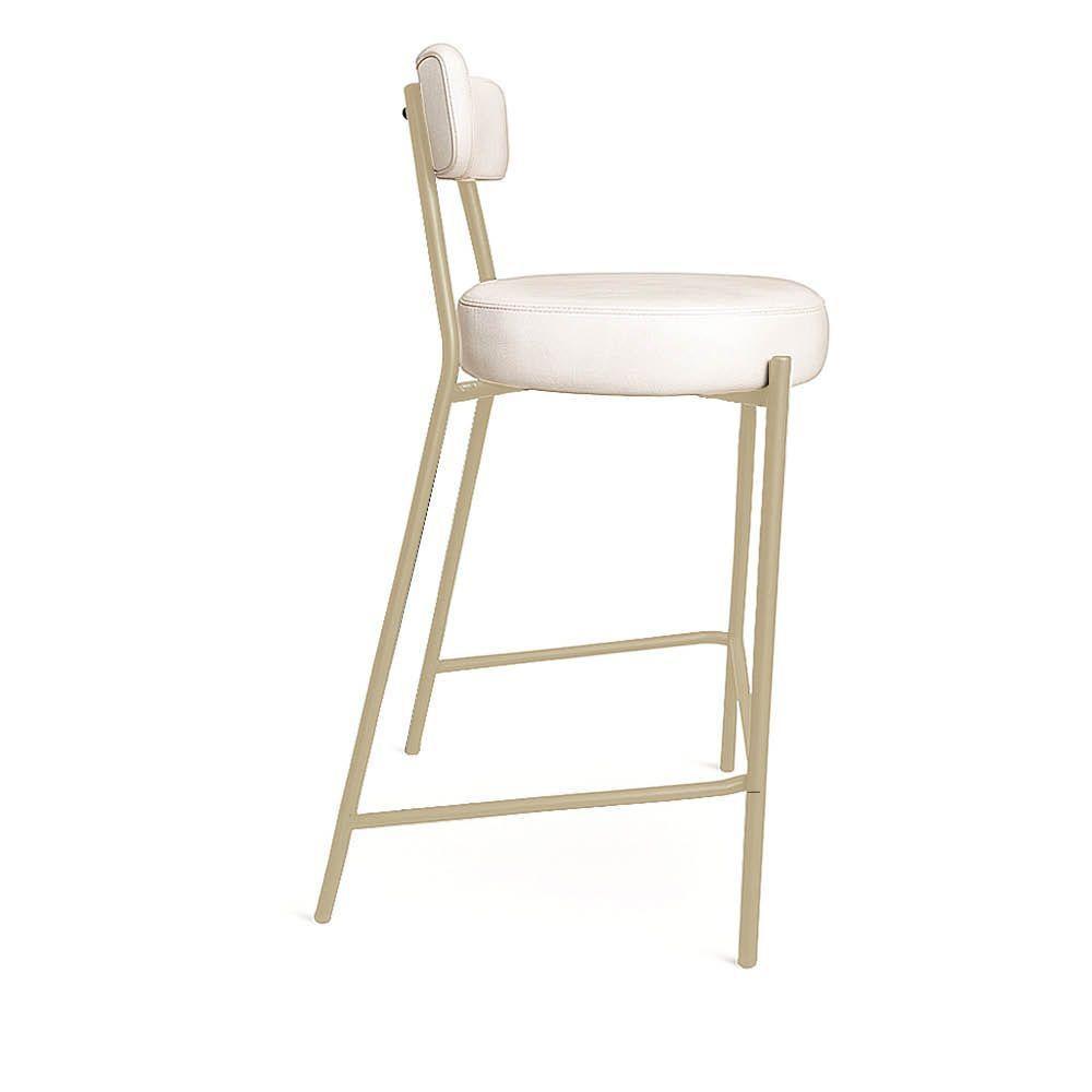 Banqueta Cozinha Alta Com Encosto Industrial Champanhe Kit 4 Londres Pu D03 - D'rossi Cor Branco - 6