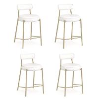 Banqueta Cozinha Alta Com Encosto Industrial Champanhe Kit 4 Londres Pu D03 - D'rossi Cor Branco - 2