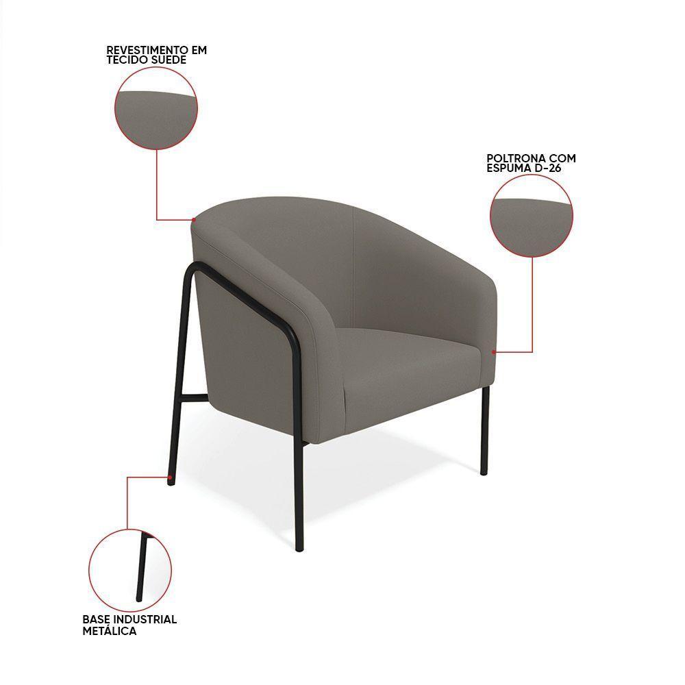 Poltrona Sala Industrial Alta Preto Kit 2 Stella Suede D03 - D'rossi Cor Grafite - 5