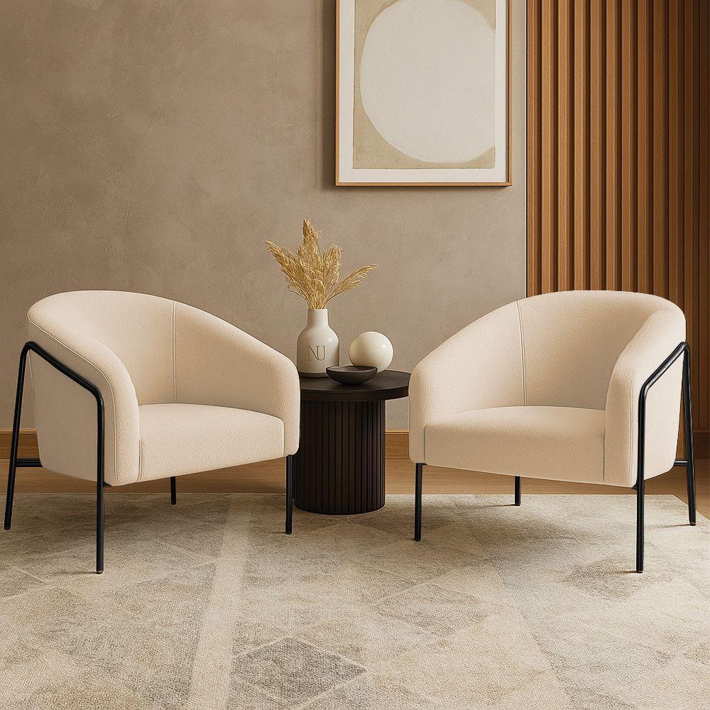 Poltrona Sala Industrial Alta Preto Kit 2 Stella Bouclê Bege D03 - D'rossi - 1