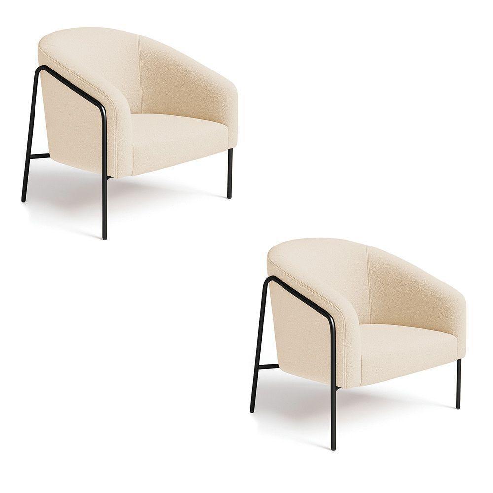 Poltrona Sala Industrial Alta Preto Kit 2 Stella Bouclê Bege D03 - D'rossi - 2