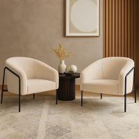 Poltrona Sala Industrial Alta Preto Kit 2 Stella Bouclê Bege D03 - D'rossi - 1