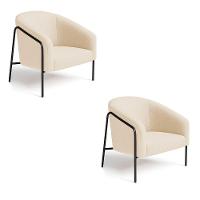 Poltrona Sala Industrial Alta Preto Kit 2 Stella Bouclê Bege D03 - D'rossi - 2