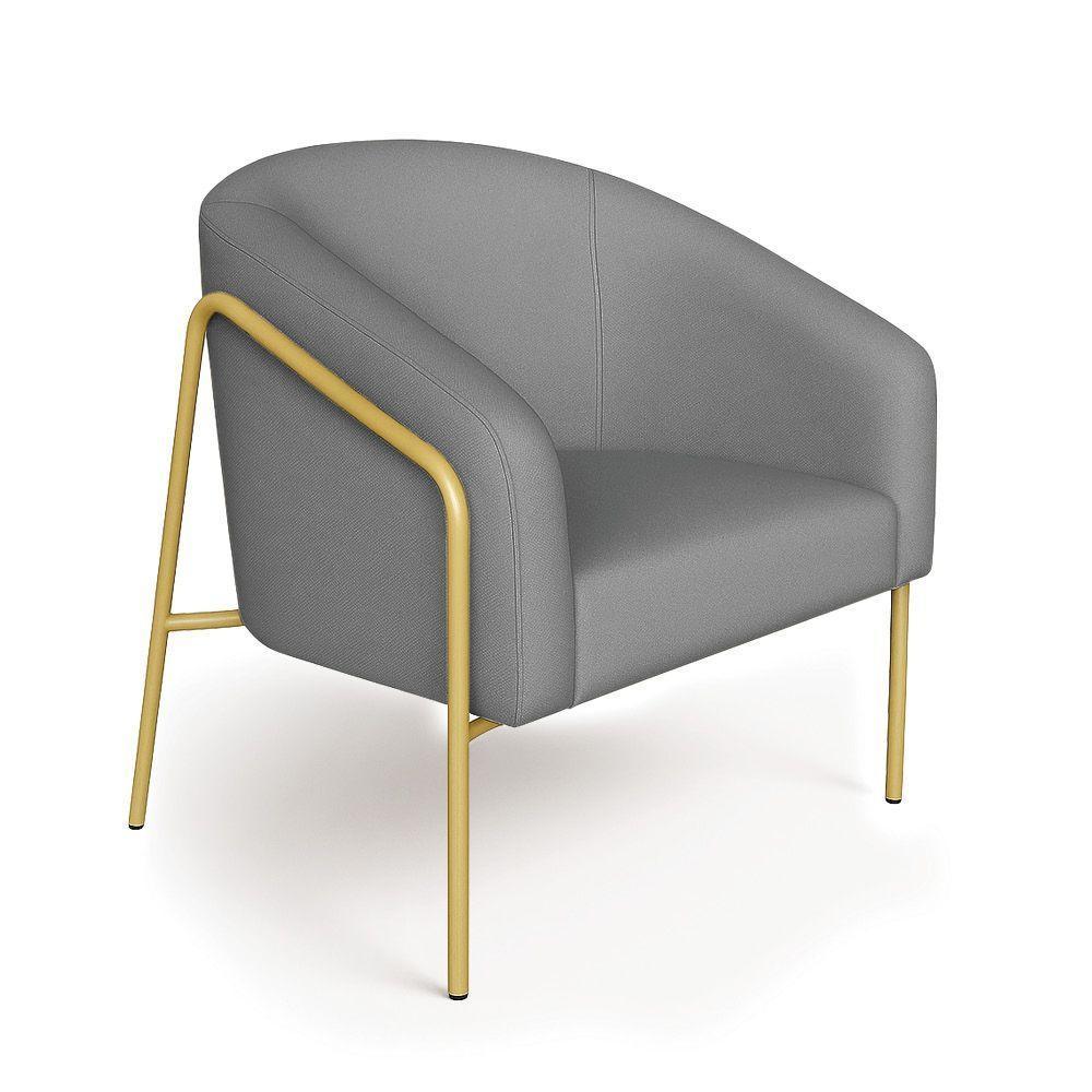 Poltrona Sala Industrial Alta Dourado Kit 2 Stella Linho Grafite D03 - D'rossi - 5