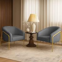 Poltrona Sala Industrial Alta Dourado Kit 2 Stella Linho Grafite D03 - D'rossi - 1