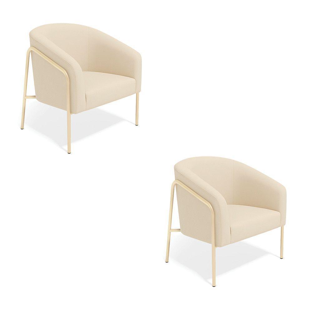 Poltrona Sala Industrial Alta Champanhe Kit 2 Stella Suede Bege D03 - D'rossi - 2