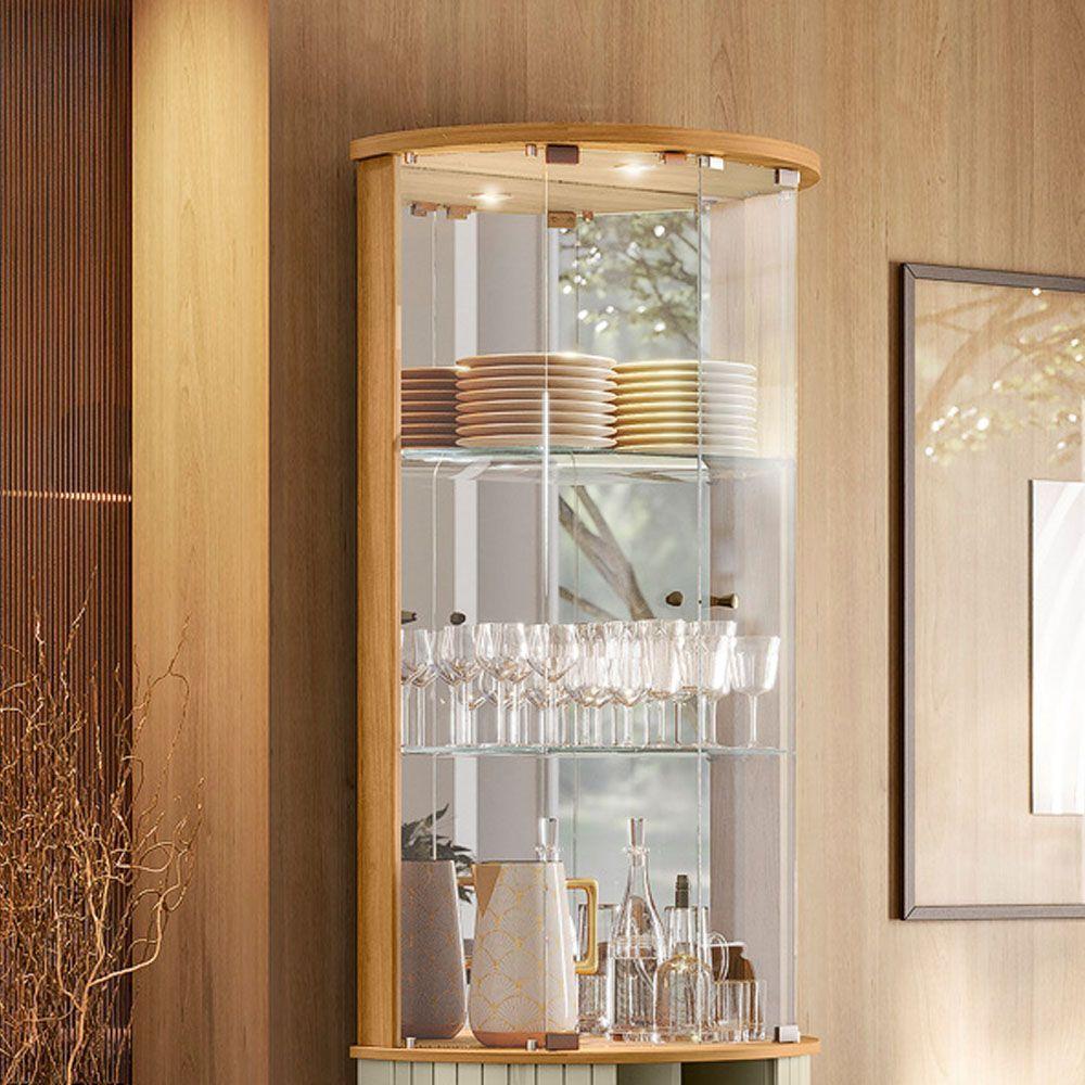 Cristaleira De Vidro Com Led 67cm Sala De Jantar Ravion M20 - D'rossi Cor Cumaru E Opala - 4