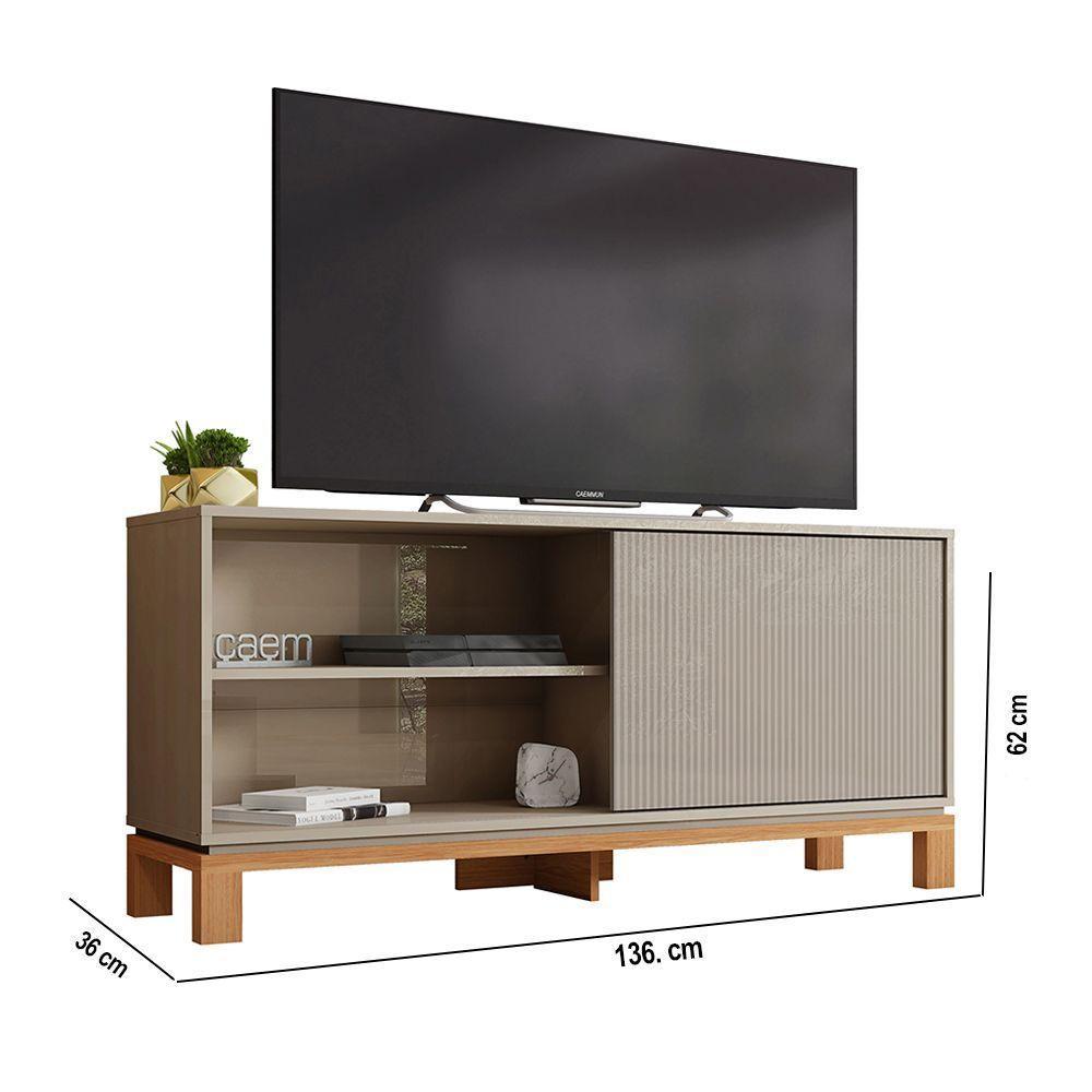 Rack Bancada Tv Para Sala De Estar 136cm Visari C01 - D'rossi Cor Marrom/freijó - 3