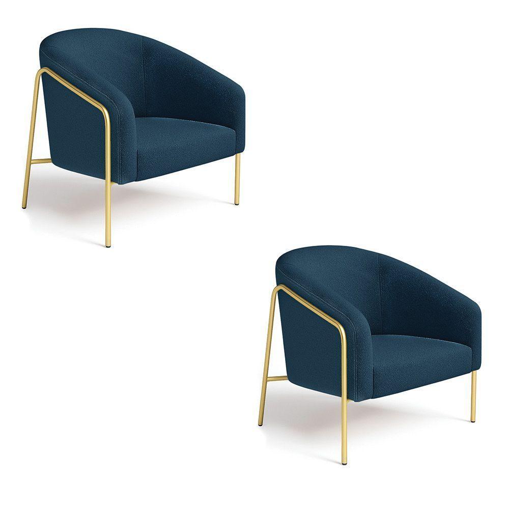 Poltrona Sala Industrial Alta Dourado Kit 2 Stella Bouclê D03 - D'rossi Cor Azul - 2