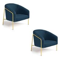 Poltrona Sala Industrial Alta Dourado Kit 2 Stella Bouclê D03 - D'rossi Cor Azul - 2