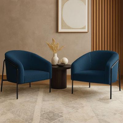 Poltrona Sala Industrial Alta Preto Kit 2 Stella Bouclê Azul M D03 - D'rossi