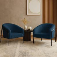 Poltrona Sala Industrial Alta Preto Kit 2 Stella Bouclê Azul M D03 - D'rossi - 1