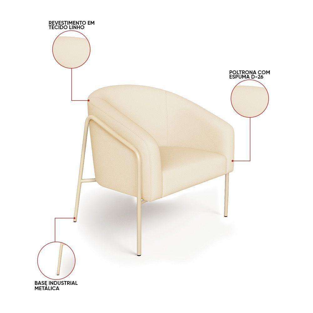 Poltrona Sala Industrial Alta Champanhe Stella Linho Bege D03 - D'rossi - 3