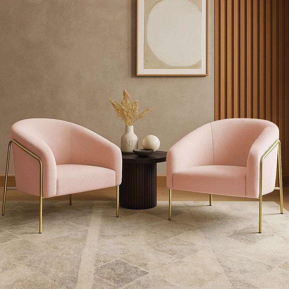 Poltrona Sala Industrial Alta Dourado Kit 2 Stella Bouclê D03 - D'rossi Cor Rose - 1