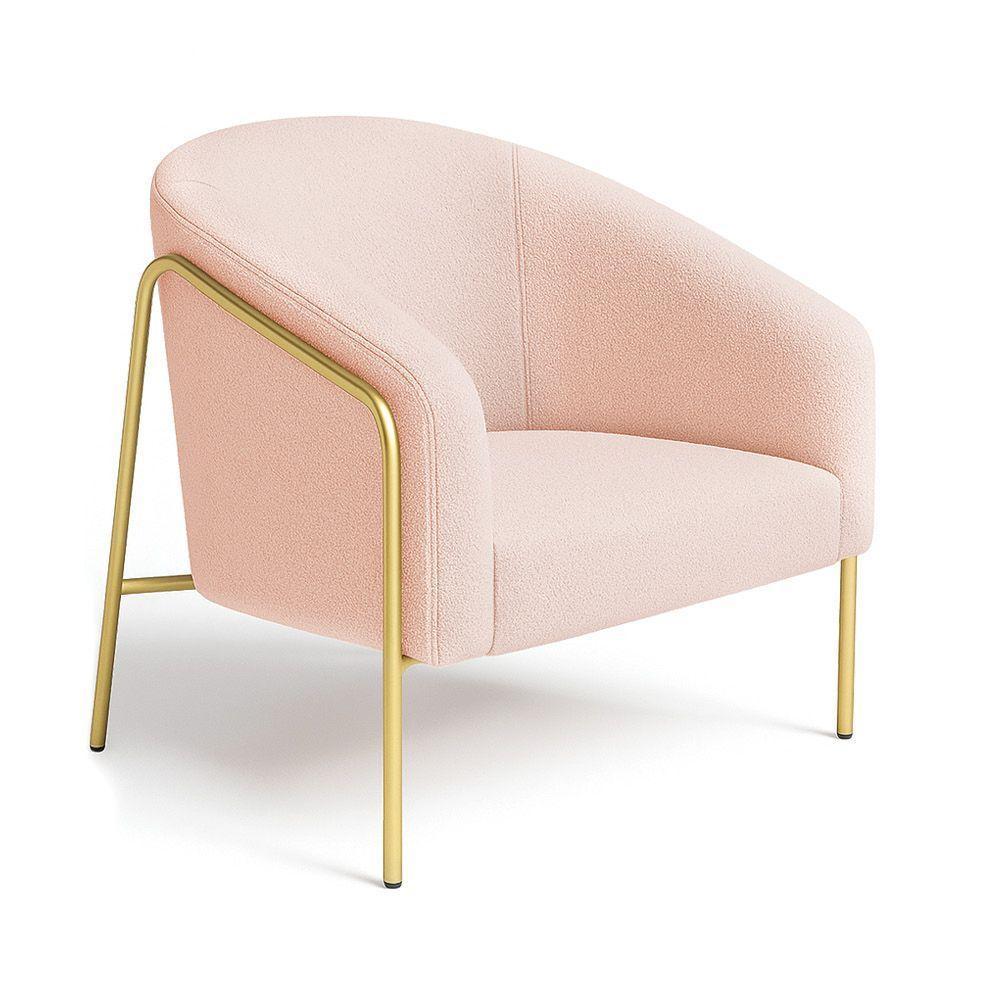 Poltrona Sala Industrial Alta Dourado Kit 2 Stella Bouclê D03 - D'rossi Cor Rose - 5