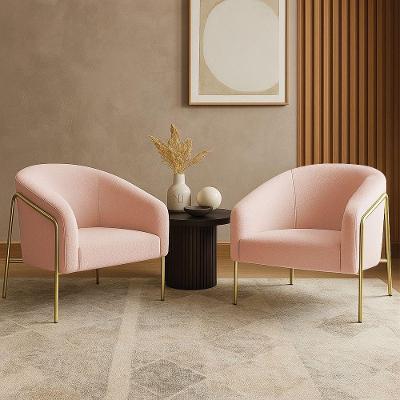 Kit 2 Poltronas Sala Industrial Alta Stella Bouclé D03 Cor Dourado Rosa D'Rossi