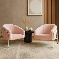 Poltrona Sala Industrial Alta Dourado Kit 2 Stella Bouclê D03 - D'rossi Cor Rose - 1