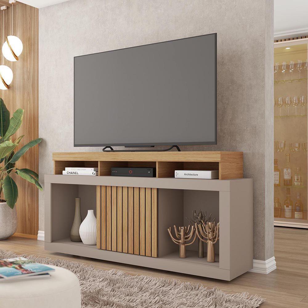 Rack Tv 55 Pol 136cm Bancada Com Rodízio Sala Lyara C01 - D'rossi Cor Buriti/fendi - 1