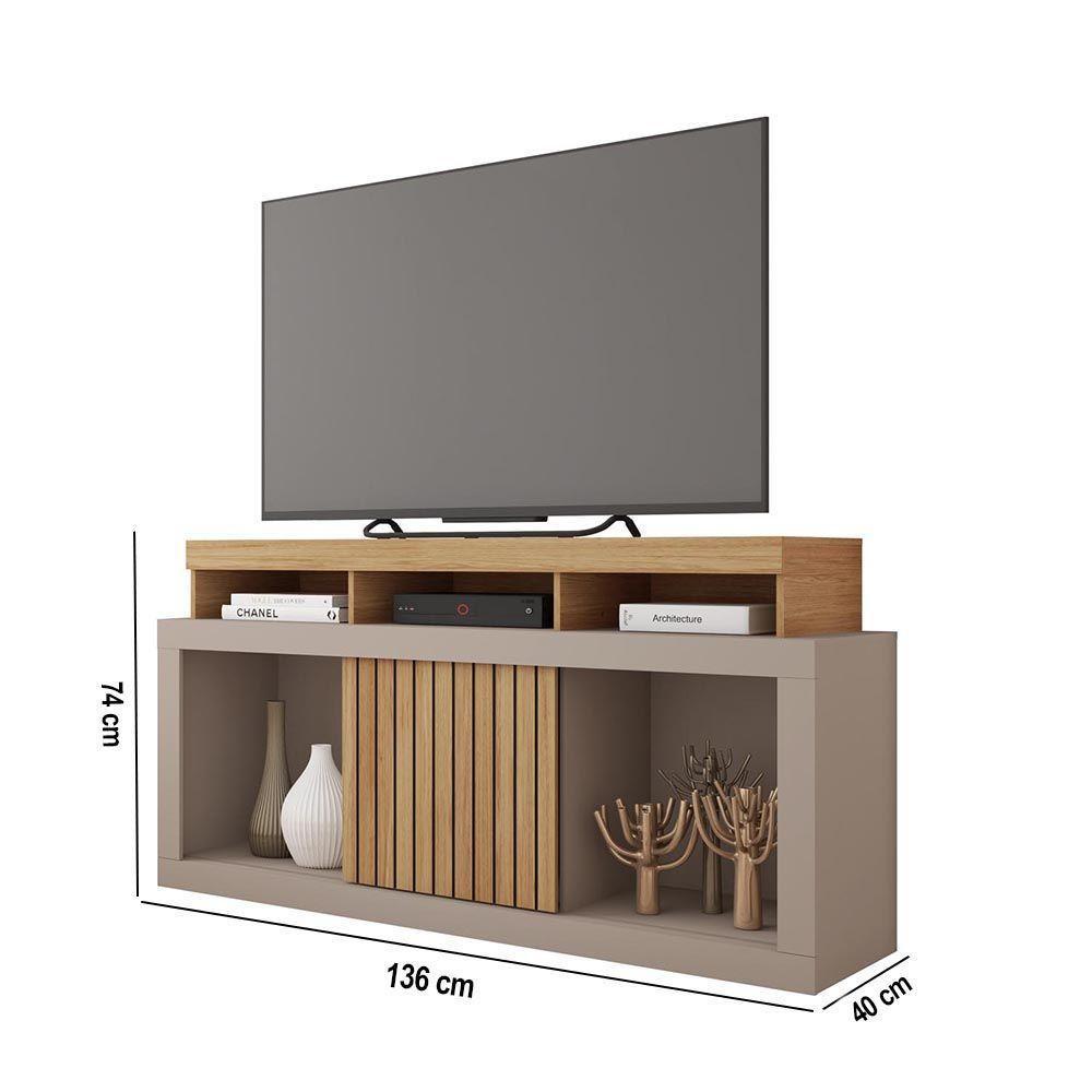 Rack Tv 55 Pol 136cm Bancada Com Rodízio Sala Lyara C01 - D'rossi Cor Buriti/fendi - 4