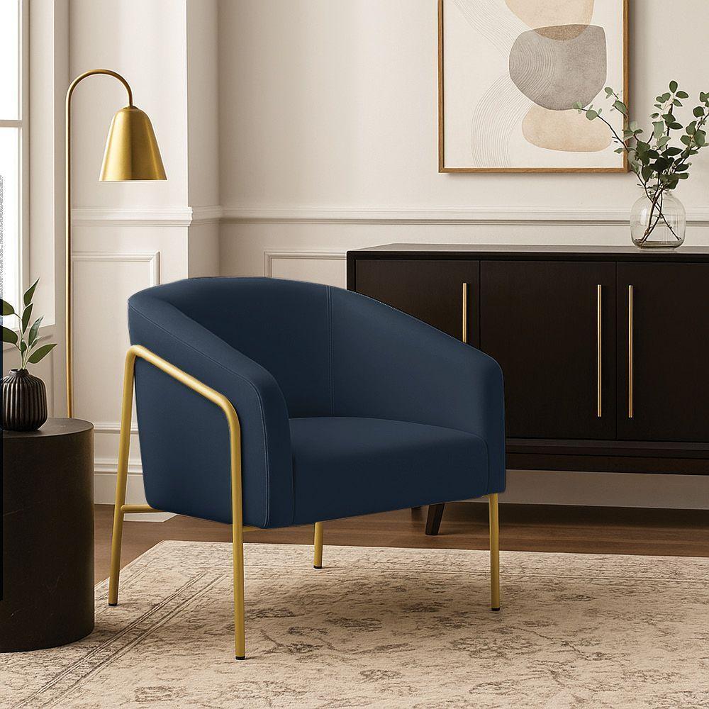 Poltrona Sala Industrial Alta Dourado Stella Suede Azul M D03 - D'rossi - 1