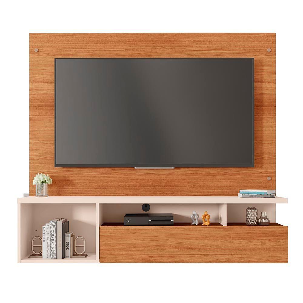 Painel Tv 55 Pol 136cm Bancada Suspensa Sala Layanne C01 - D'rossi Cor Freijó/off White - 2