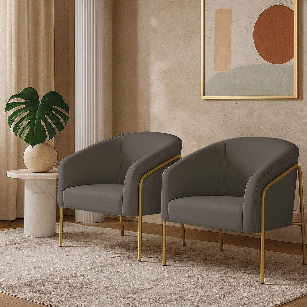 Poltrona Sala Industrial Alta Dourado Kit 2 Stella Suede Grafite D03 - D'rossi - 1