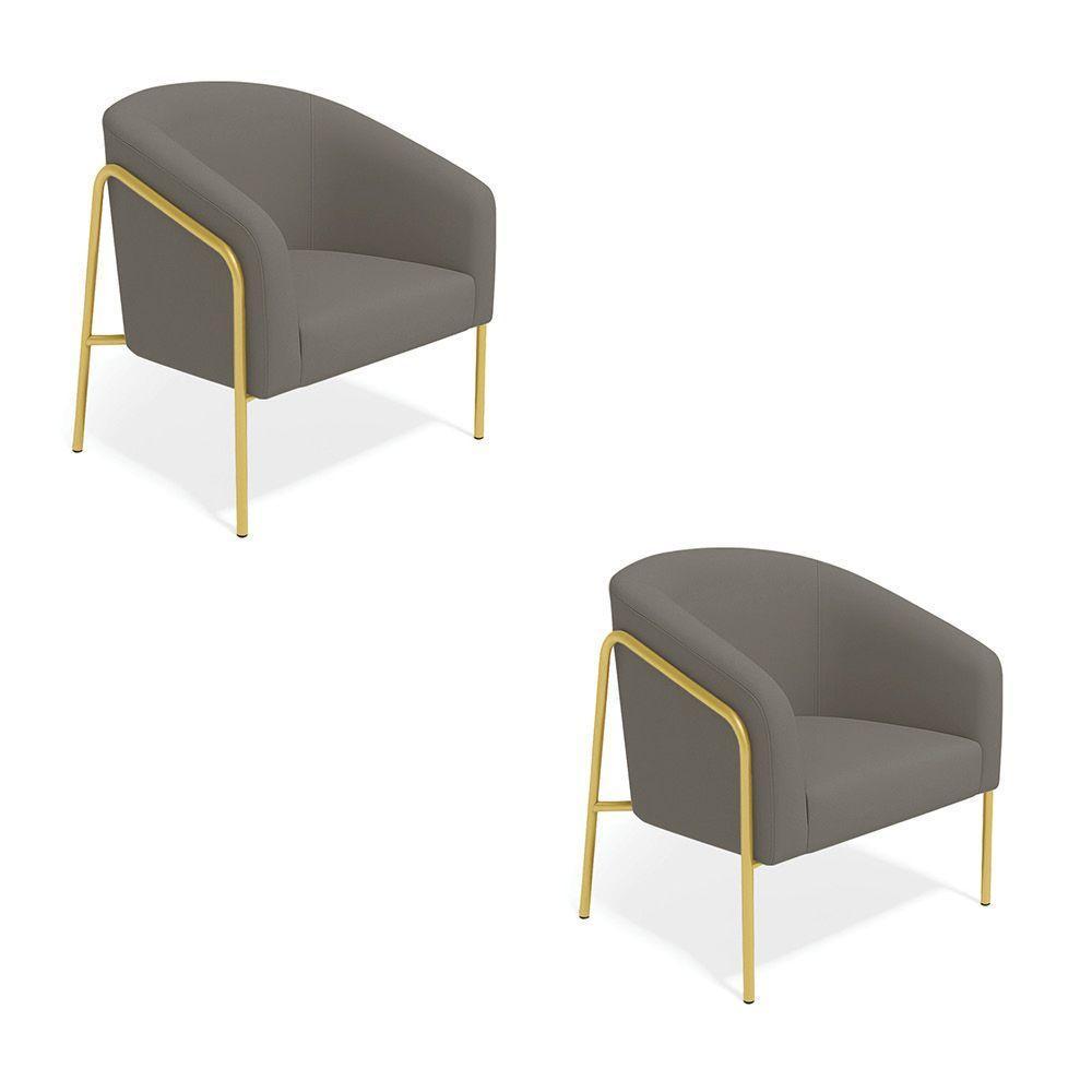 Poltrona Sala Industrial Alta Dourado Kit 2 Stella Suede Grafite D03 - D'rossi - 5