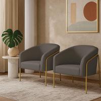 Poltrona Sala Industrial Alta Dourado Kit 2 Stella Suede Grafite D03 - D'rossi - 1