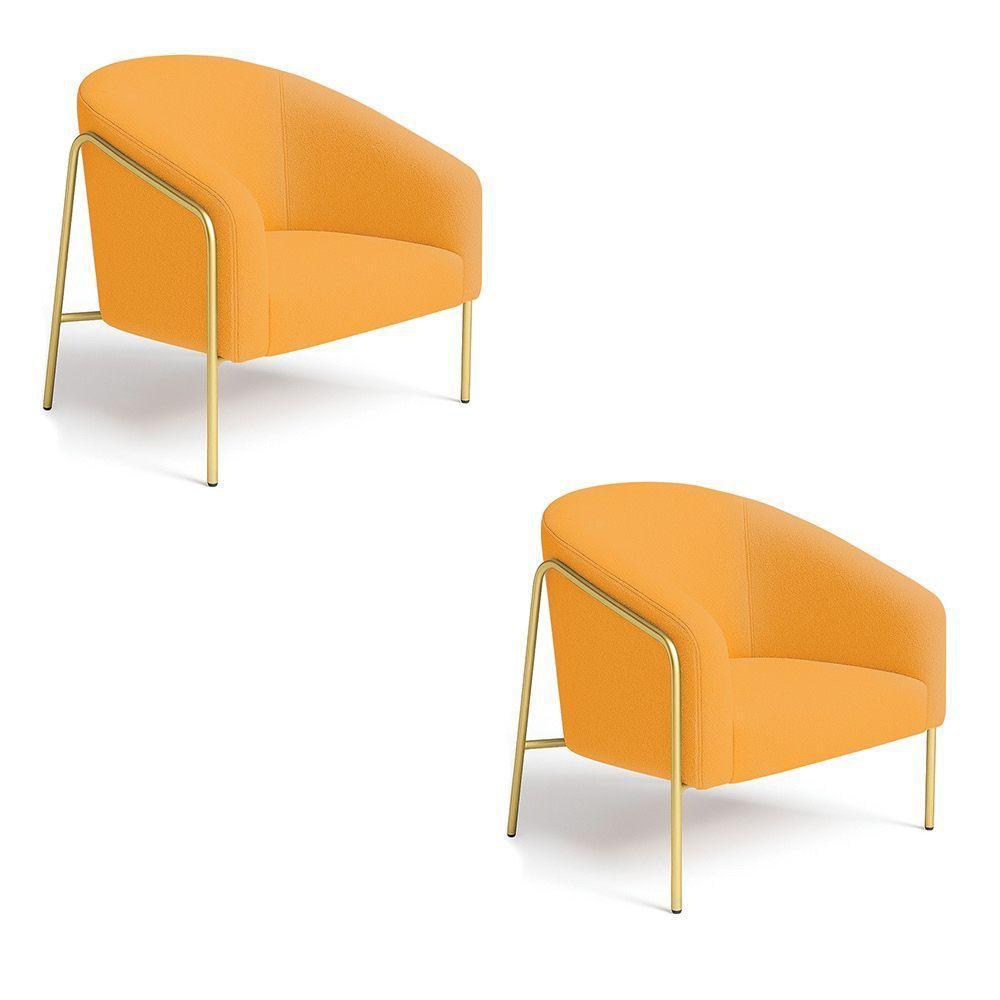 Poltrona Sala Industrial Alta Dourado Kit 2 Stella Bouclê Mostarda D03 - D'rossi - 5