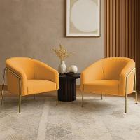 Poltrona Sala Industrial Alta Dourado Kit 2 Stella Bouclê Mostarda D03 - D'rossi - 1