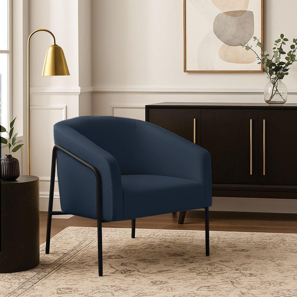 Poltrona Sala Industrial Alta Preto Stella Suede D03 - D'rossi Cor Azul - 1