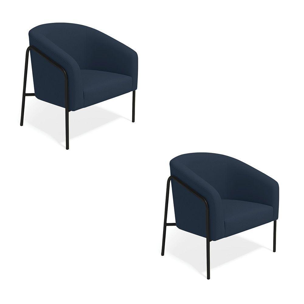 Poltrona Sala Industrial Alta Preto Kit 2 Stella Suede Azul M D03 - D'rossi - 2