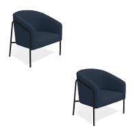 Poltrona Sala Industrial Alta Preto Kit 2 Stella Suede Azul M D03 - D'rossi - 2