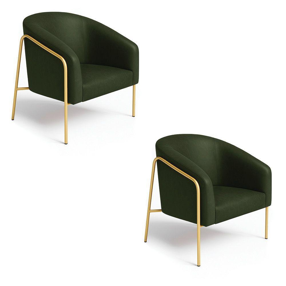 Poltrona Sala Industrial Alta Dourado Kit 2 Stella Sintético Pu Verde D03 - D'rossi - 2
