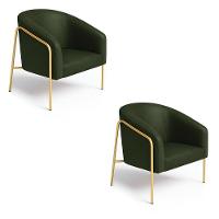 Poltrona Sala Industrial Alta Dourado Kit 2 Stella Sintético Pu Verde D03 - D'rossi - 2