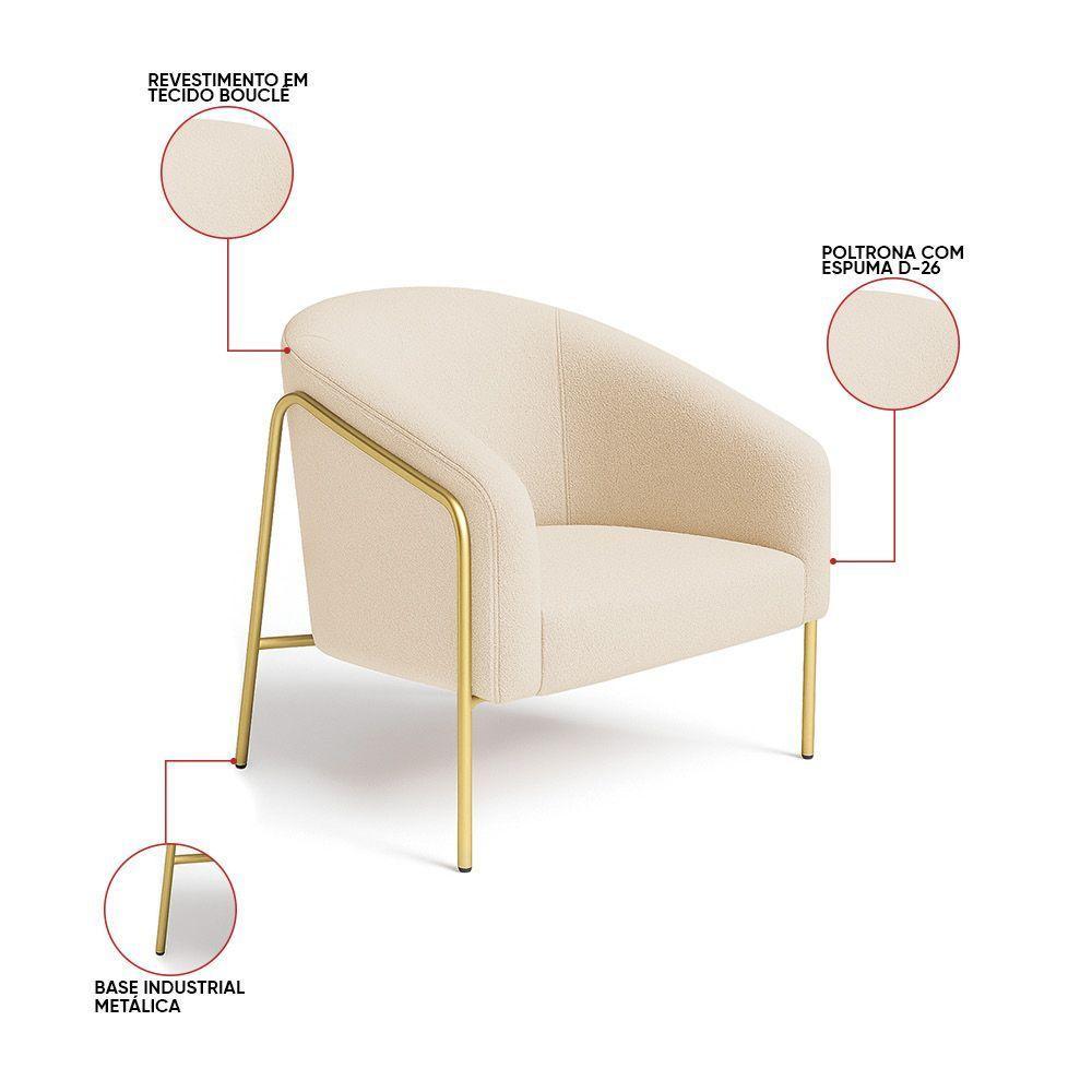 Poltrona Sala Industrial Alta Dourado Stella Bouclê Bege D03 - D'rossi - 4
