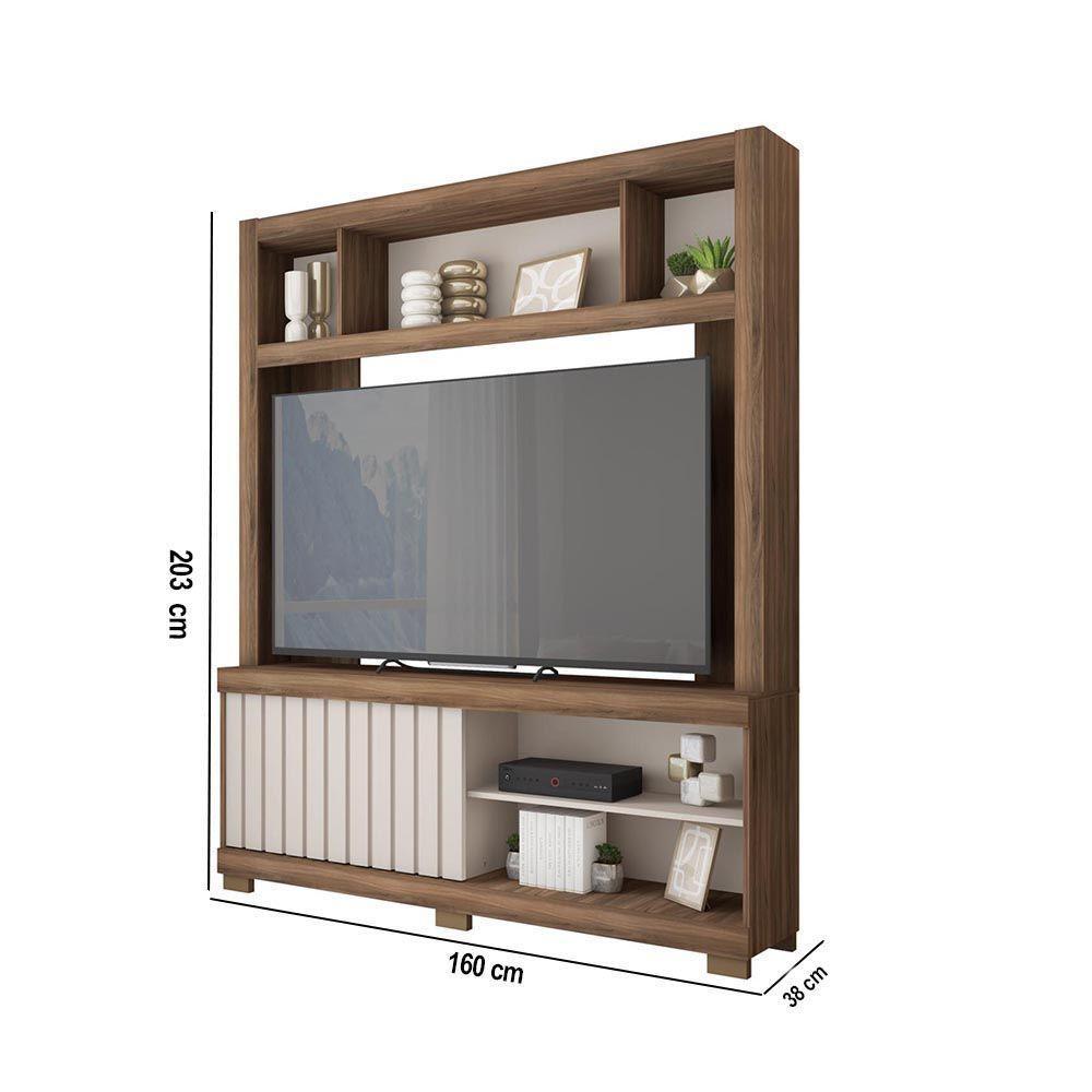 Estante Tv 60 Pol 160cm Sala De Estar Ravik C01 - D'rossi Cor Nogueira/off White - 2
