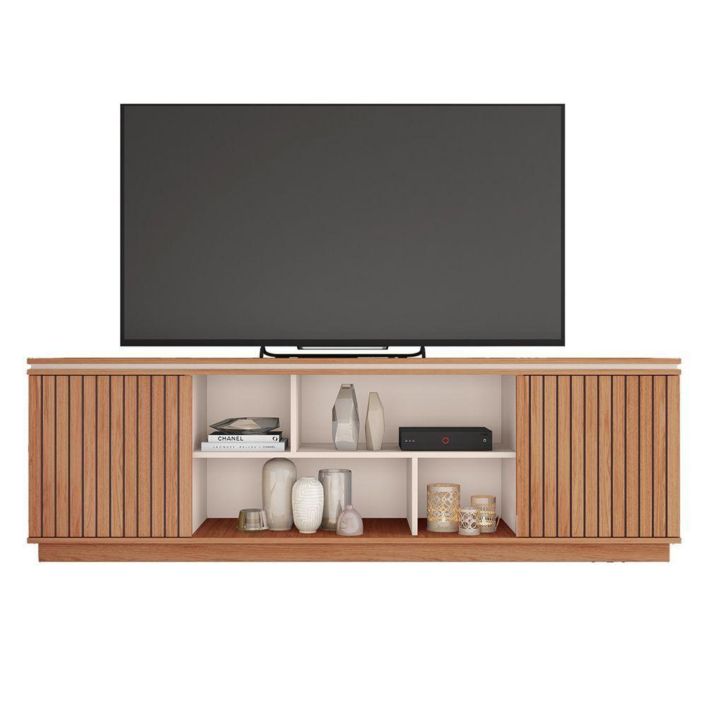 Rack Tv 75 Pol 180cm Bancada Ripado Com Rodízio Noan Freijó/off White C01 - D'rossi - 2