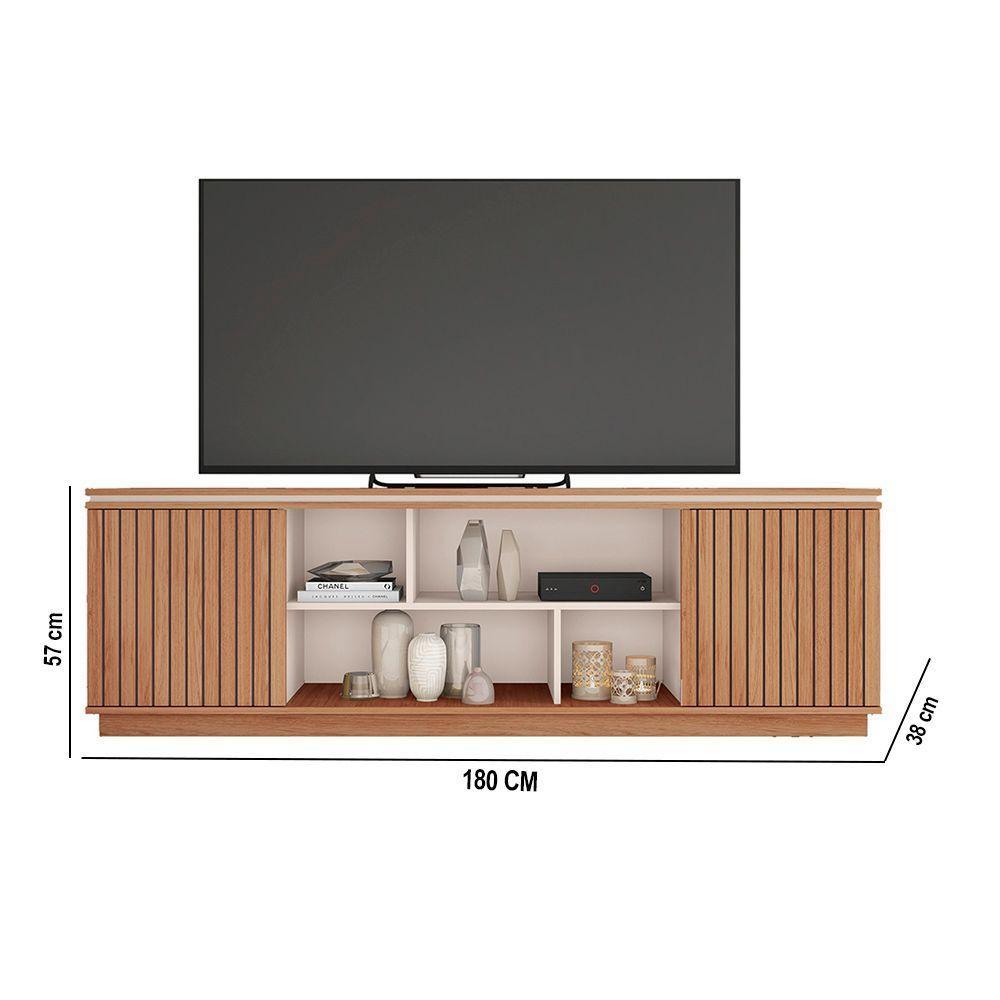 Rack Tv 75 Pol 180cm Bancada Ripado Com Rodízio Noan Freijó/off White C01 - D'rossi - 3