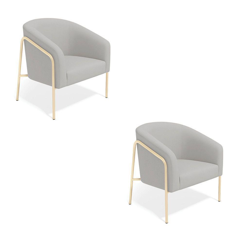 Poltrona Sala Industrial Alta Champanhe Kit 2 Stella Suede D03 - D'rossi Cor Cinza - 2