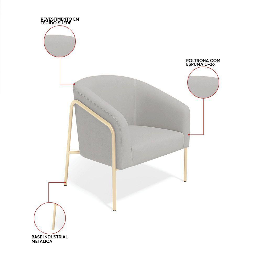 Poltrona Sala Industrial Alta Champanhe Kit 2 Stella Suede D03 - D'rossi Cor Cinza - 3