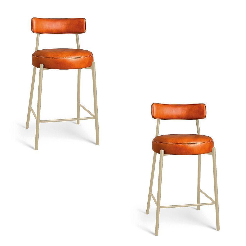 Banqueta Cozinha Média Com Encosto Industrial Champanhe Kit 2 Londres Pu D03 - D'rossi Cor Branco - 2