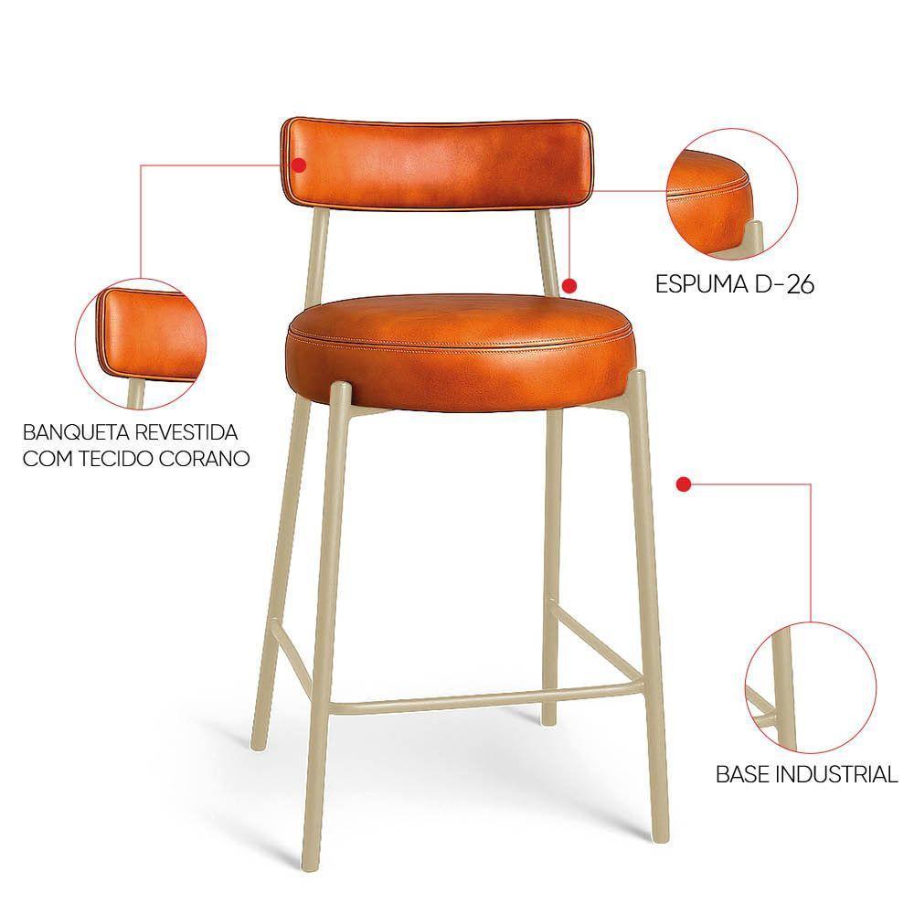 Banqueta Cozinha Média Com Encosto Industrial Champanhe Kit 2 Londres Pu D03 - D'rossi Cor Branco - 3
