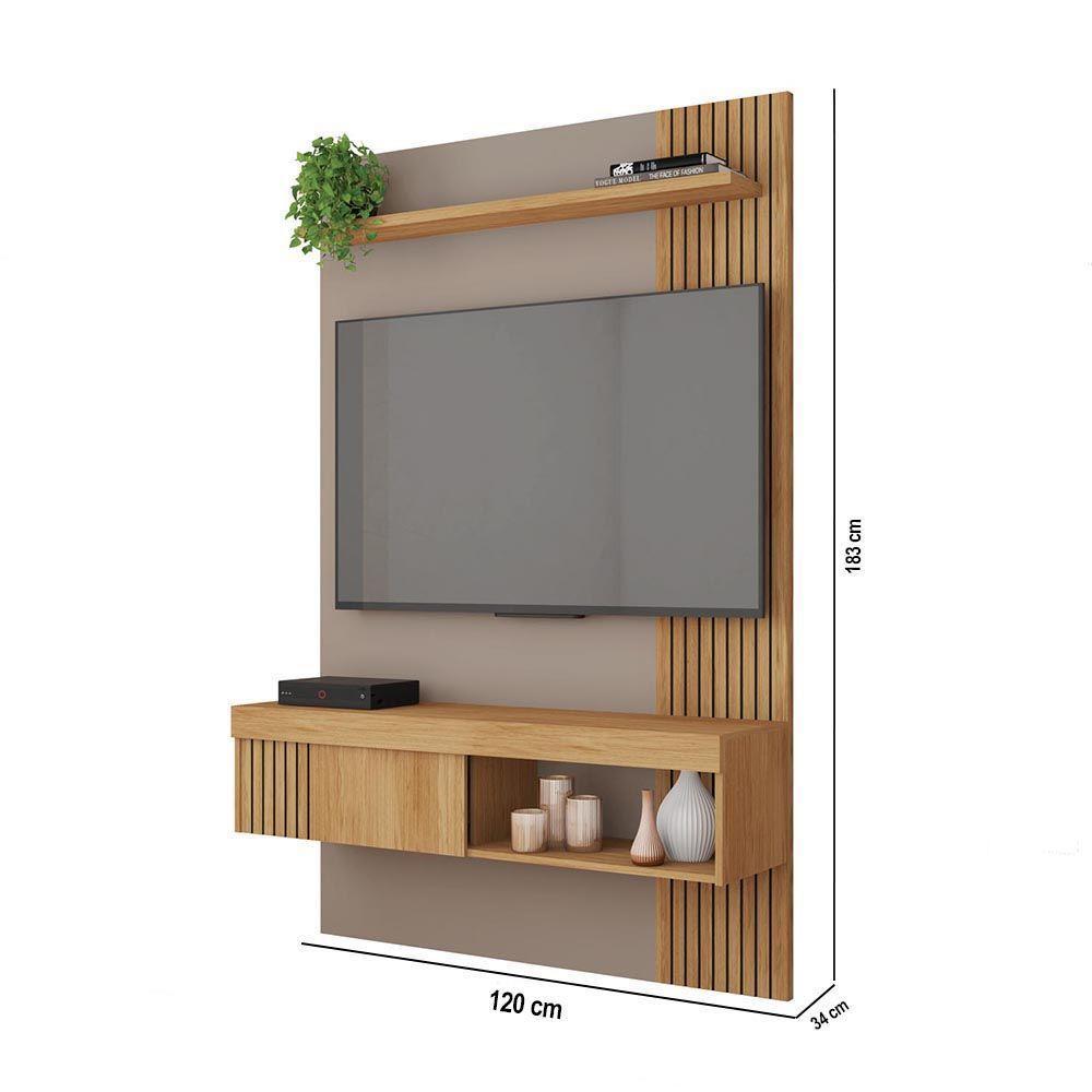 Painel Tv 45 Pol 120cm Bancada Suspensa Ripado Luana C01 - D'rossi Cor Fendi/buriti - 3
