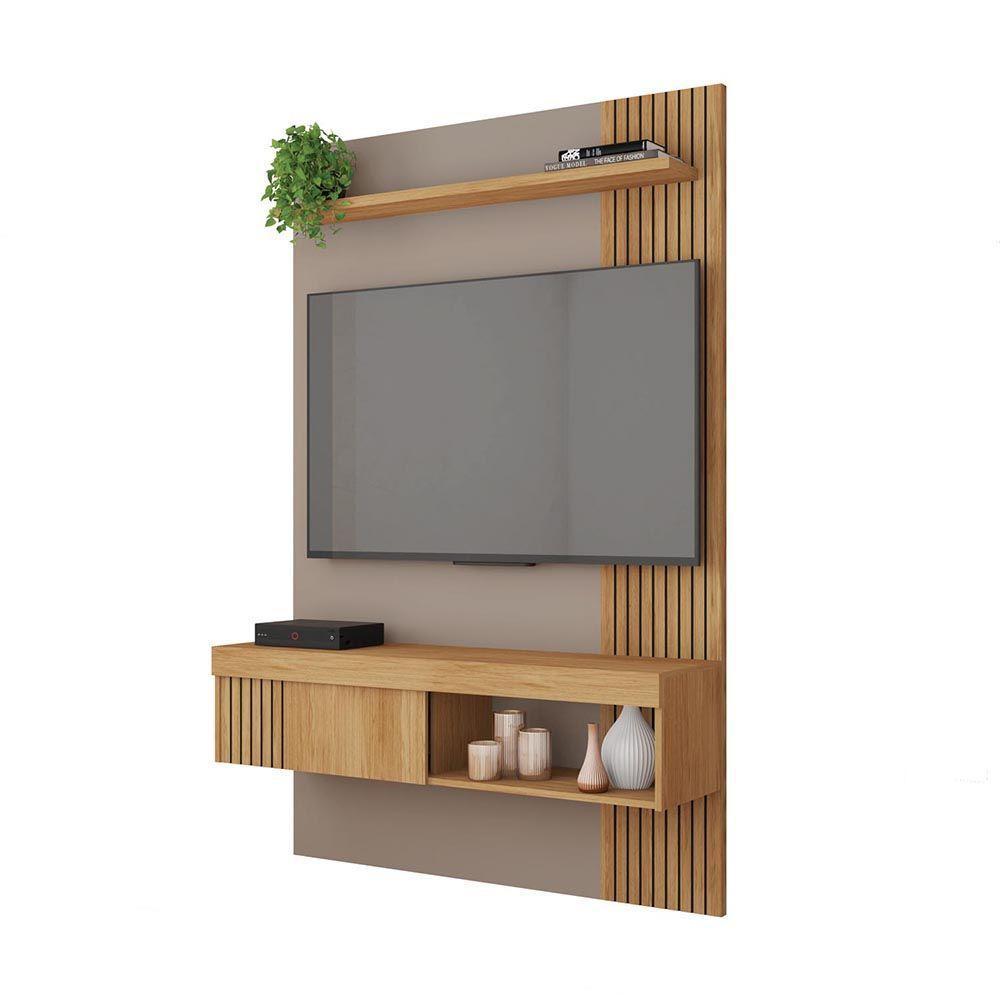Painel Tv 45 Pol 120cm Bancada Suspensa Ripado Luana C01 - D'rossi Cor Fendi/buriti - 4