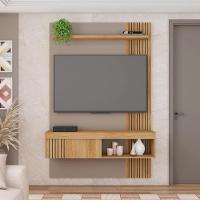 Painel Tv 45 Pol 120cm Bancada Suspensa Ripado Luana C01 - D'rossi Cor Fendi/buriti - 1