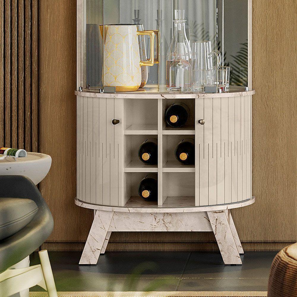 Cristaleira De Vidro Com Led 67cm Sala De Jantar Ravion M20 - D'rossi Cor Calacata E Off White - 5