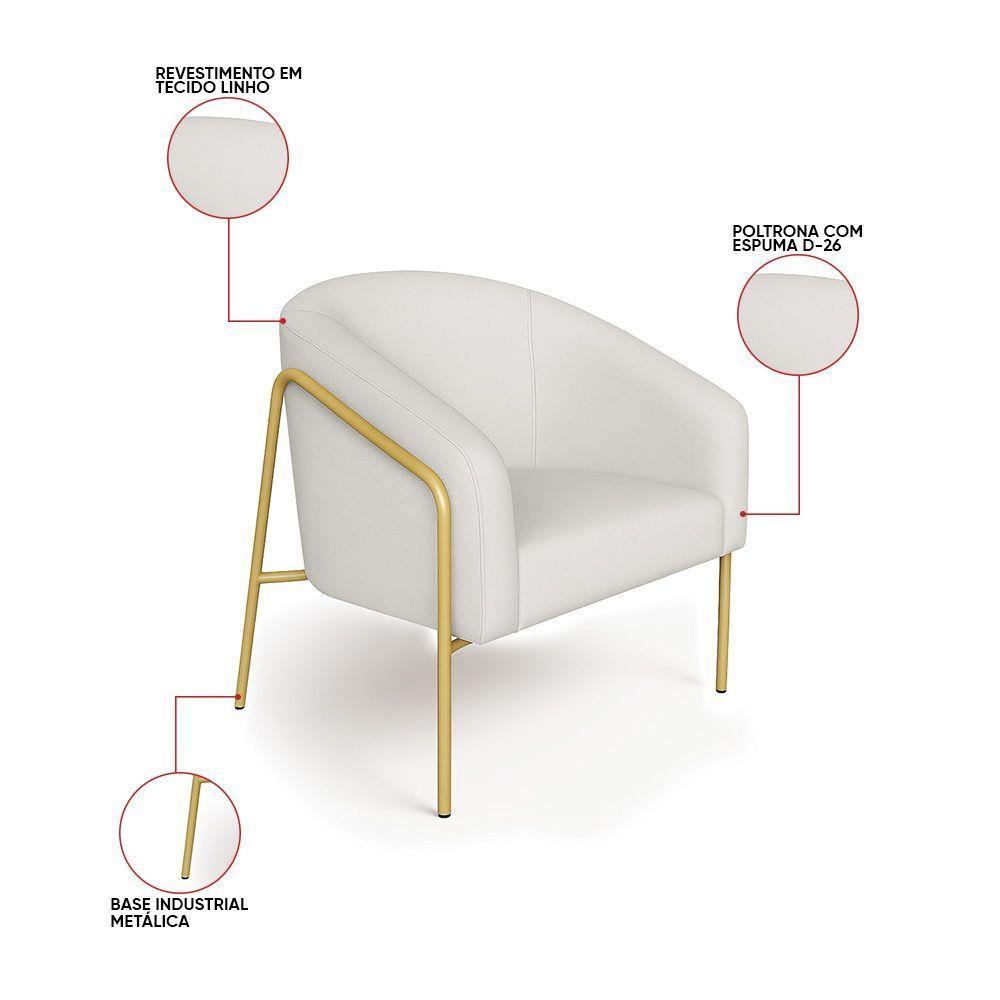 Poltrona Sala Industrial Alta Dourado Stella Linho D03 - D'rossi Cor Cinza - 6