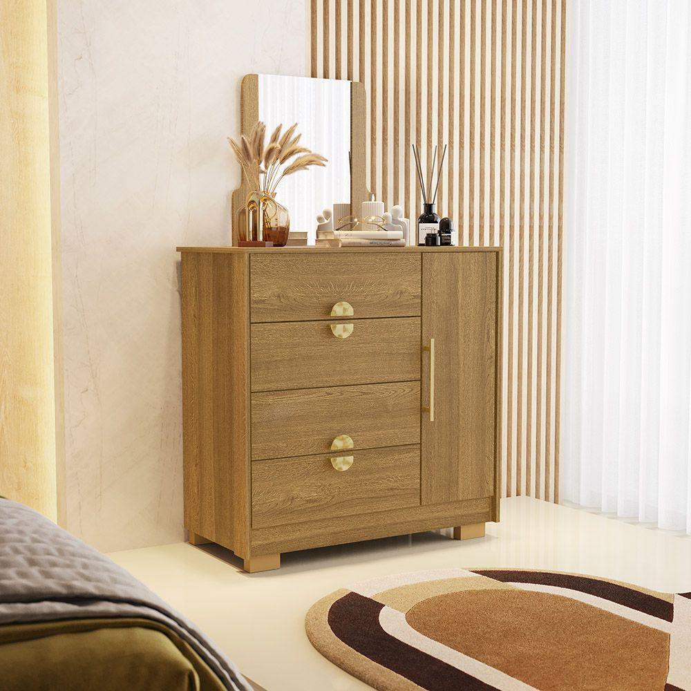 Cômoda Quarto 95cm Com Espelho 1 Porta Kenia V01 - D'rossi Cor Naturale - 1
