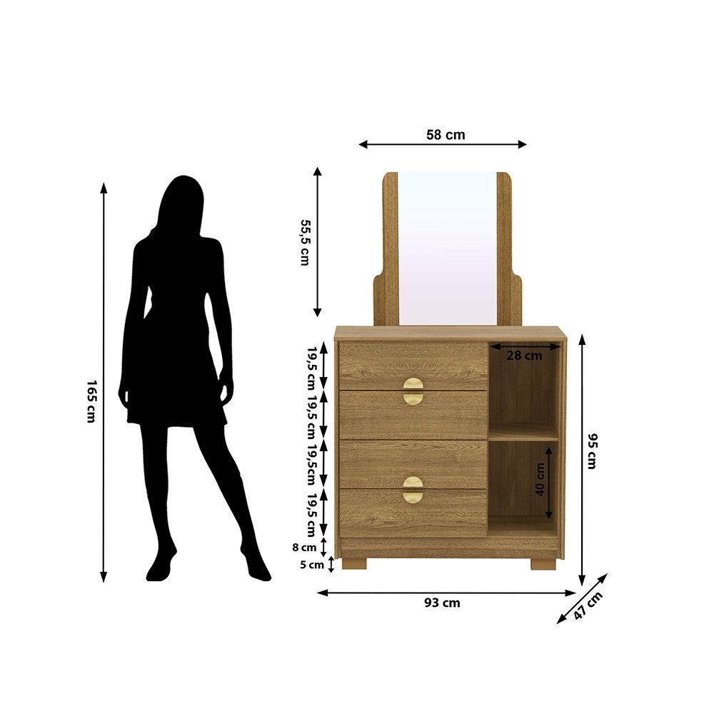 Cômoda Quarto 95cm Com Espelho 1 Porta Kenia V01 - D'rossi Cor Naturale - 3